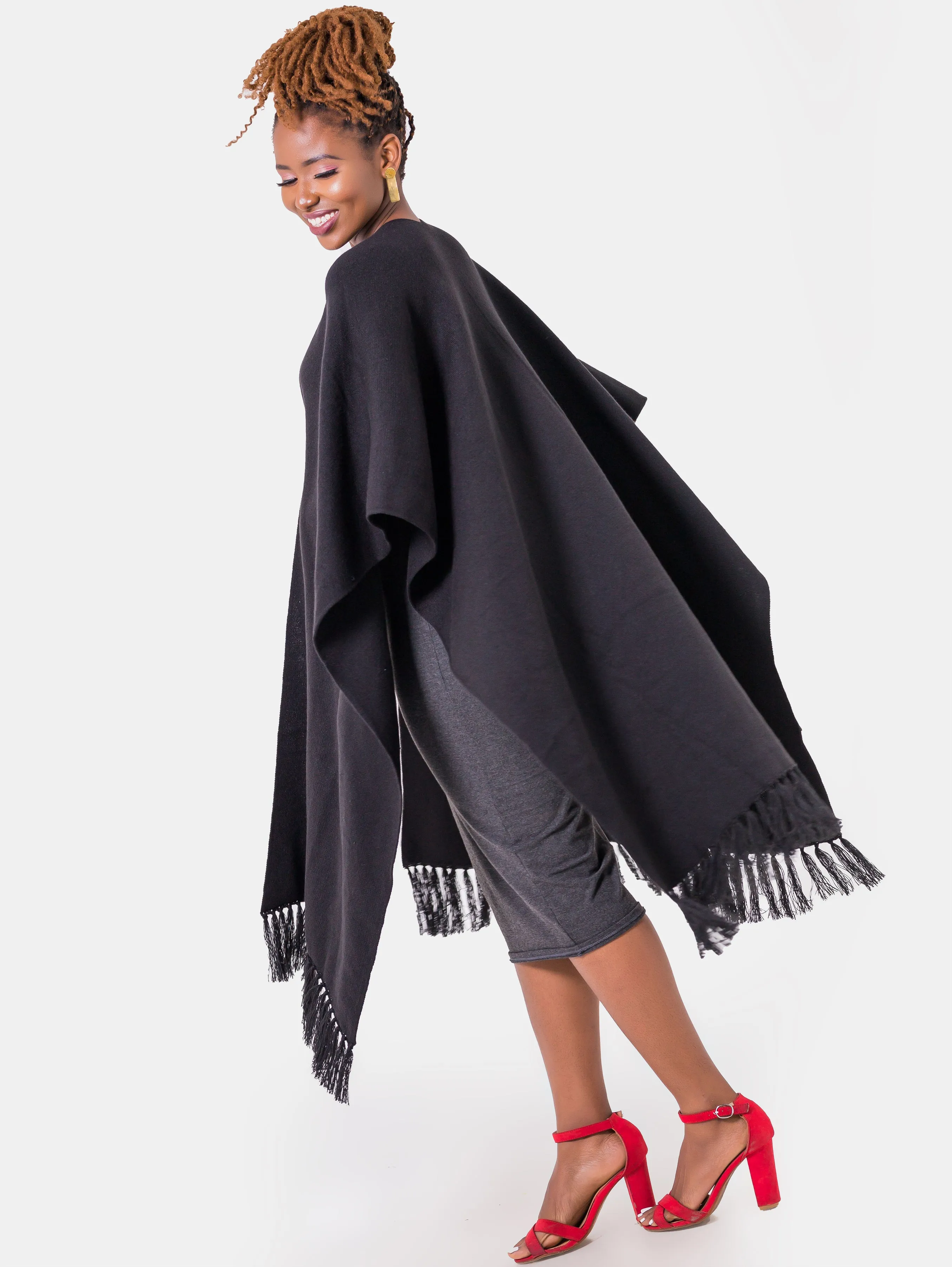 Vivo Basic Double Layered Wrap Poncho - Black