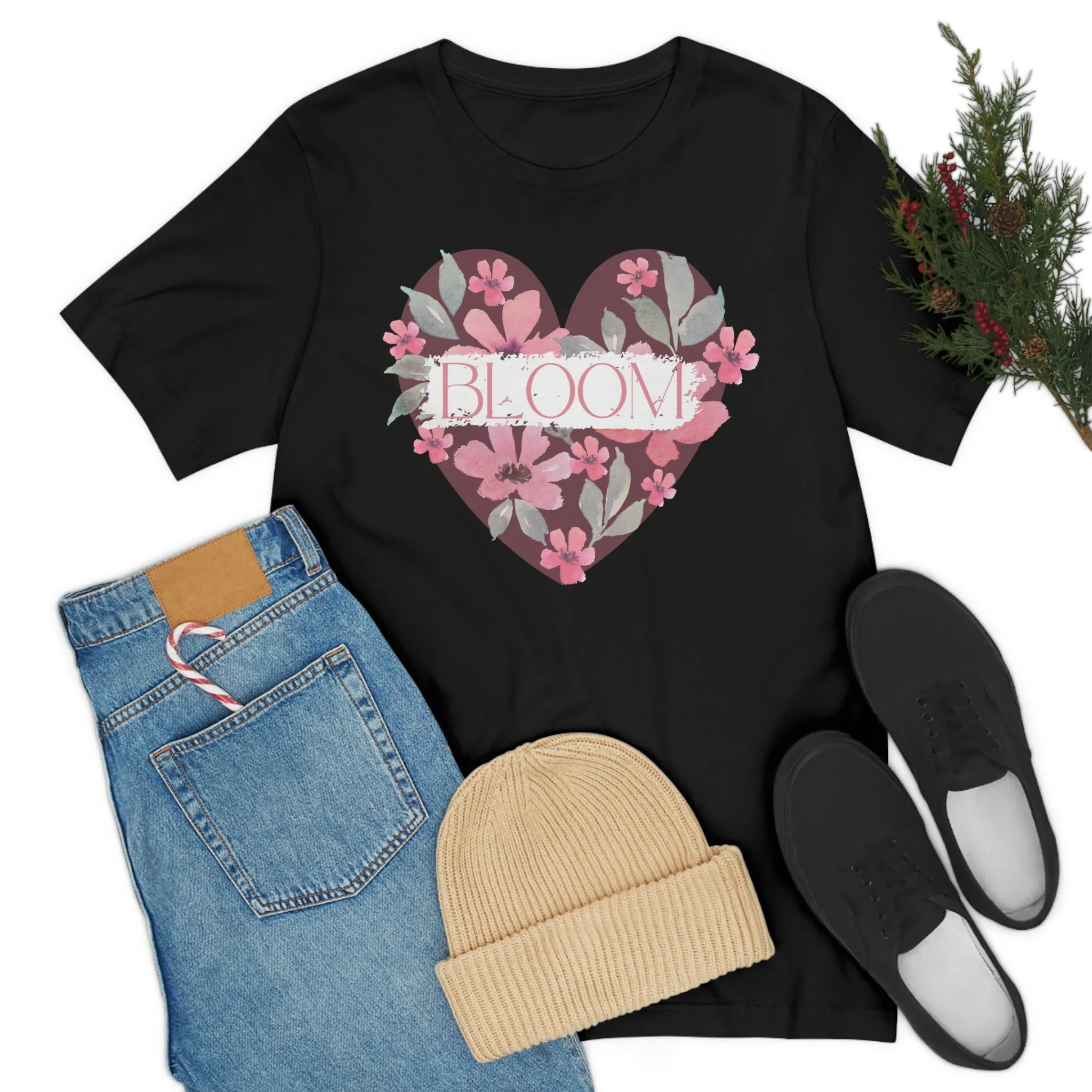 Watercolor Bloom  Heart Short Sleeve T-Shirt