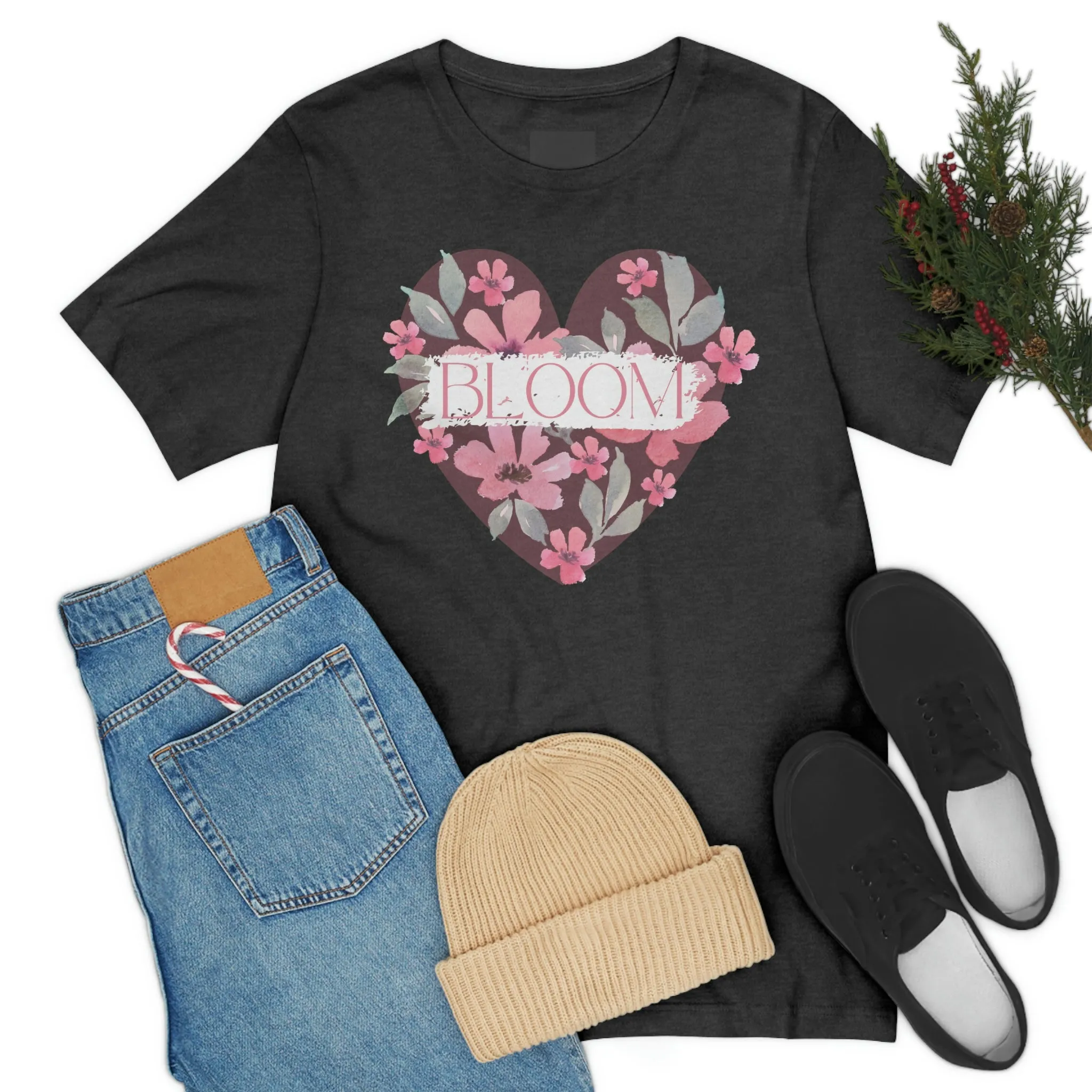 Watercolor Bloom  Heart Short Sleeve T-Shirt