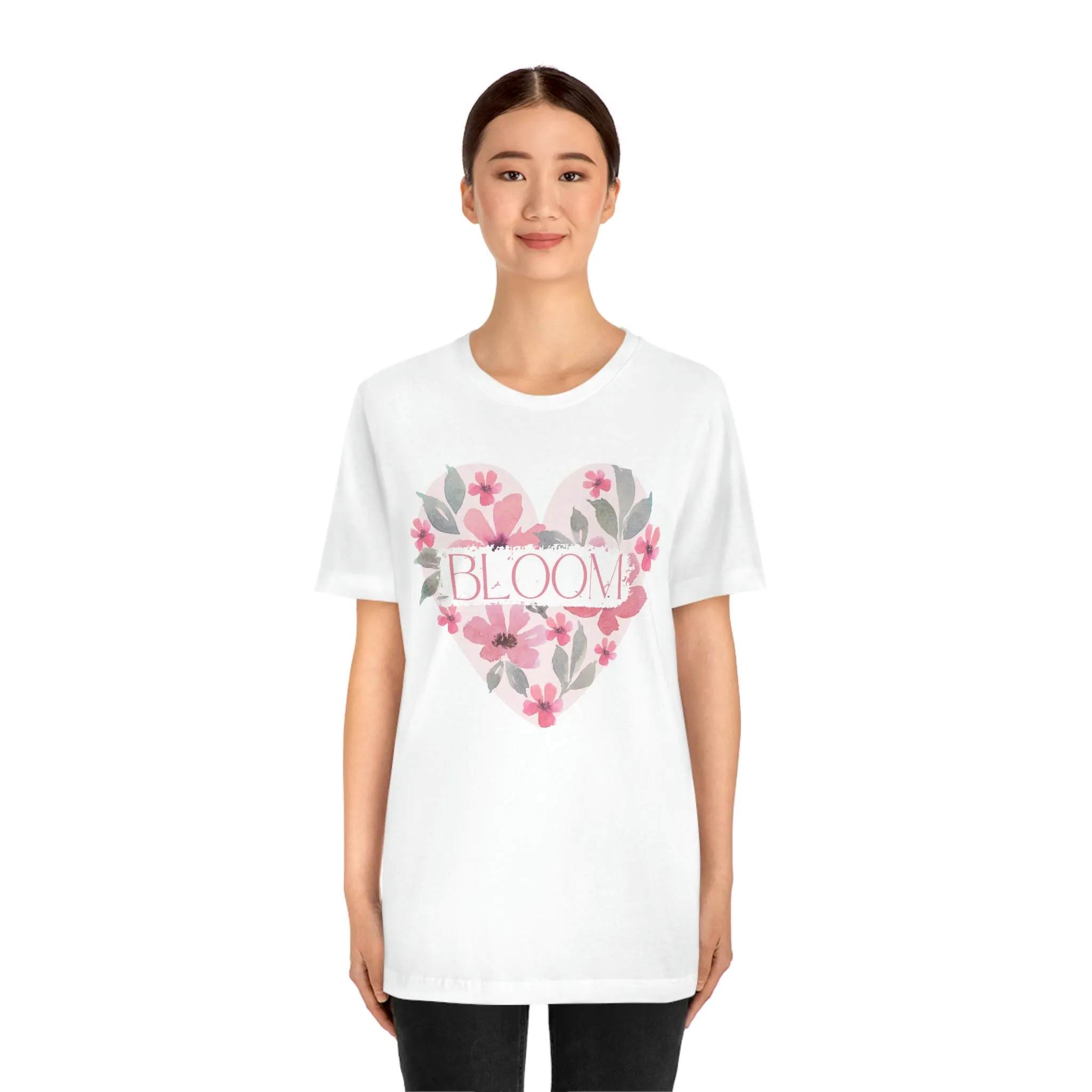 Watercolor Bloom  Heart Short Sleeve T-Shirt