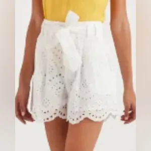 White Eyelet Paperbag Shorts