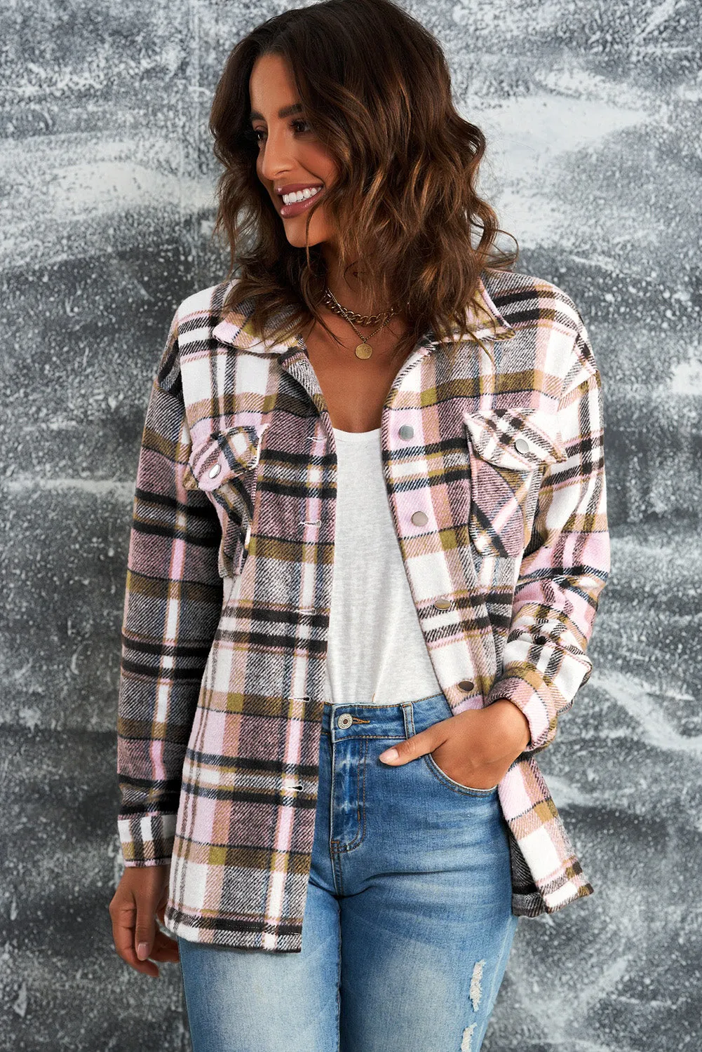 White Label Women's Plaid Flannel Shacket with Button Front and Pockets | 100% Polyester Shirt Jacket