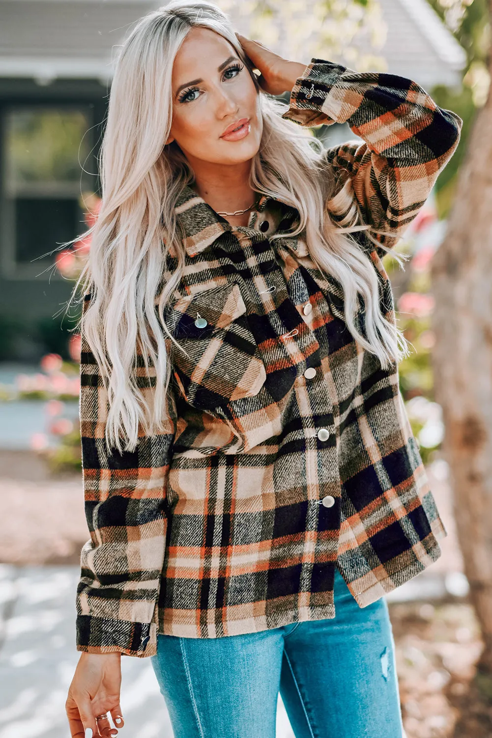 White Label Women's Plaid Flannel Shacket with Button Front and Pockets | 100% Polyester Shirt Jacket