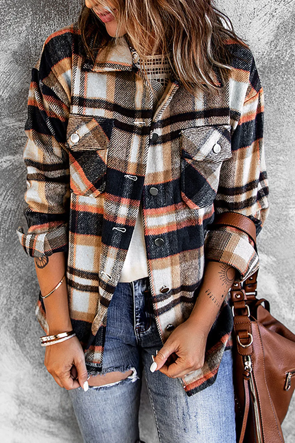 White Label Women's Plaid Flannel Shacket with Button Front and Pockets | 100% Polyester Shirt Jacket