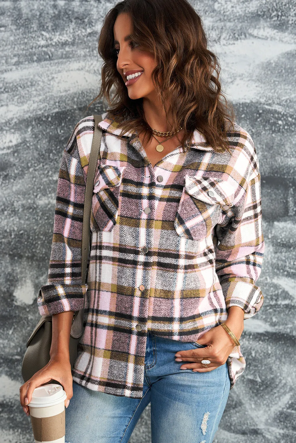 White Label Women's Plaid Flannel Shacket with Button Front and Pockets | 100% Polyester Shirt Jacket