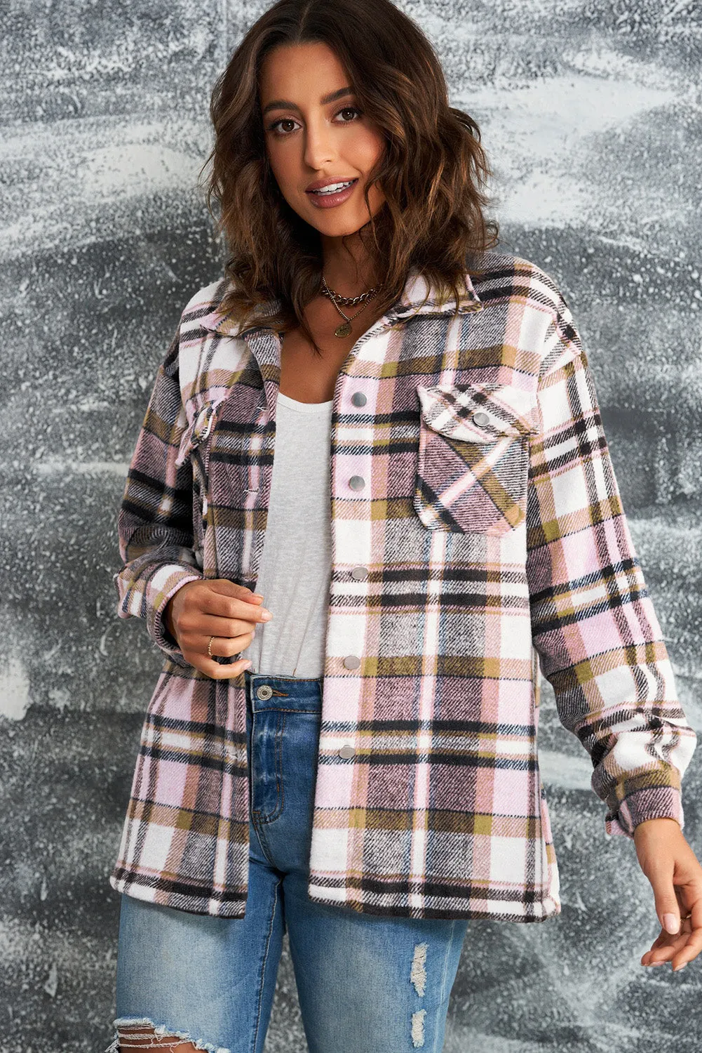 White Label Women's Plaid Flannel Shacket with Button Front and Pockets | 100% Polyester Shirt Jacket