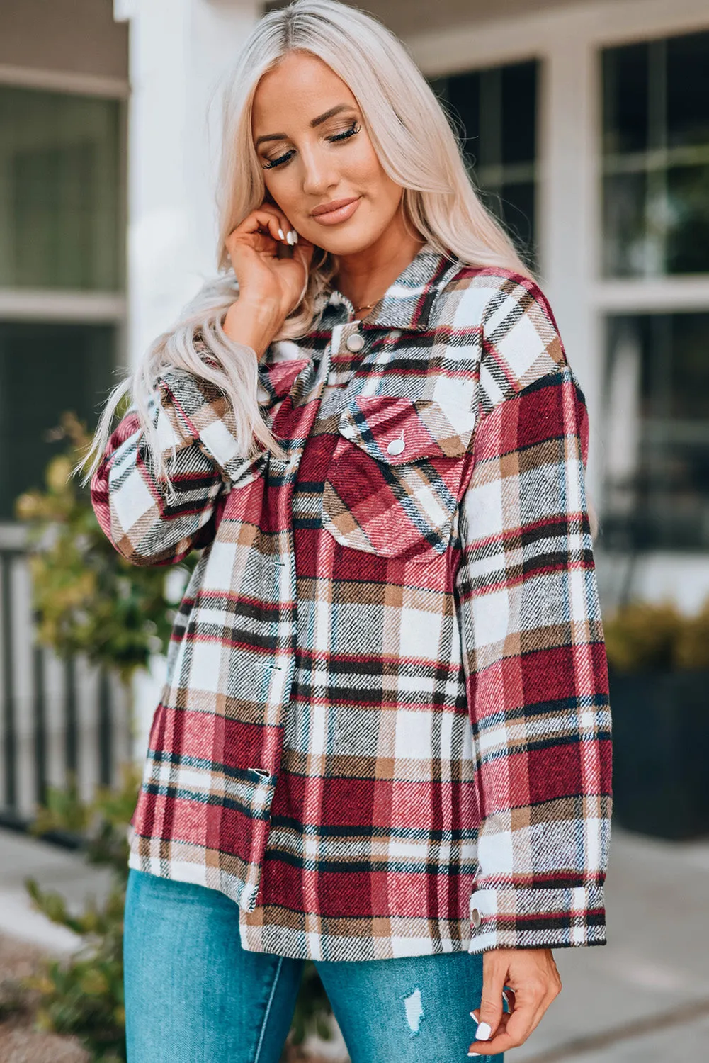 White Label Women's Plaid Flannel Shacket with Button Front and Pockets | 100% Polyester Shirt Jacket