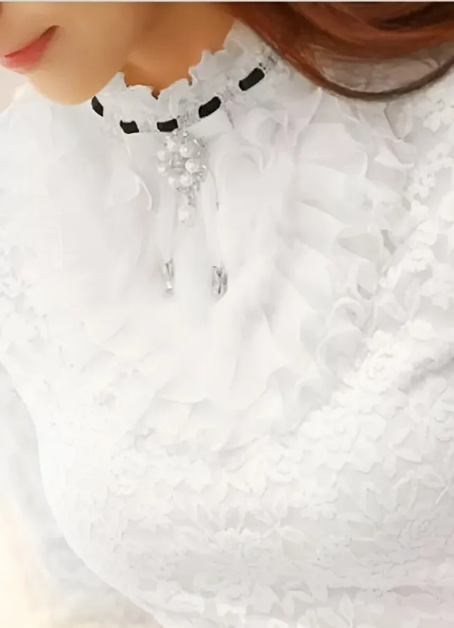 White Victorian Ruffles Long Sleeve Blouse