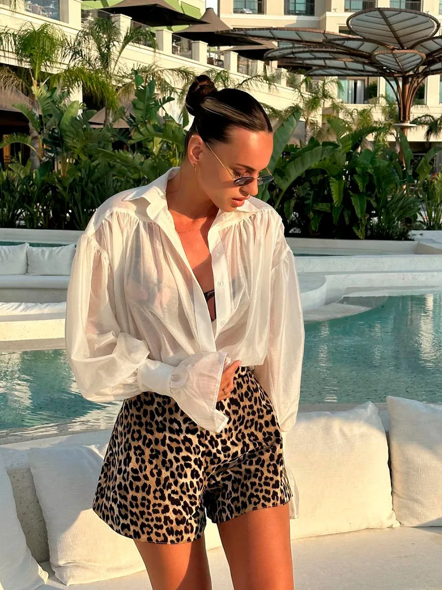 Women's Leopard Print High Waist Shorts | Bold Cotton Streetwear Shorts