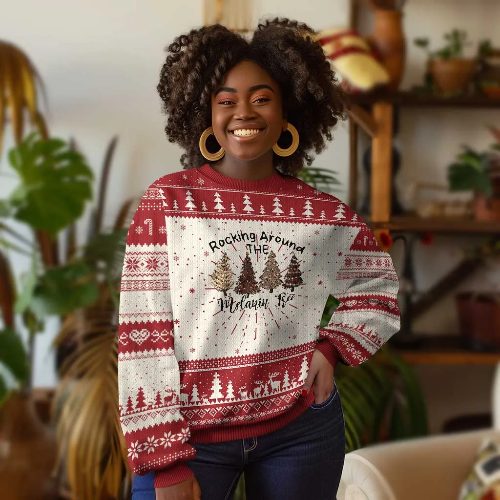 Xmas African American Ugly Christmas Sweater Rocking Around The Melanin Tree Xmas Tree TS11
