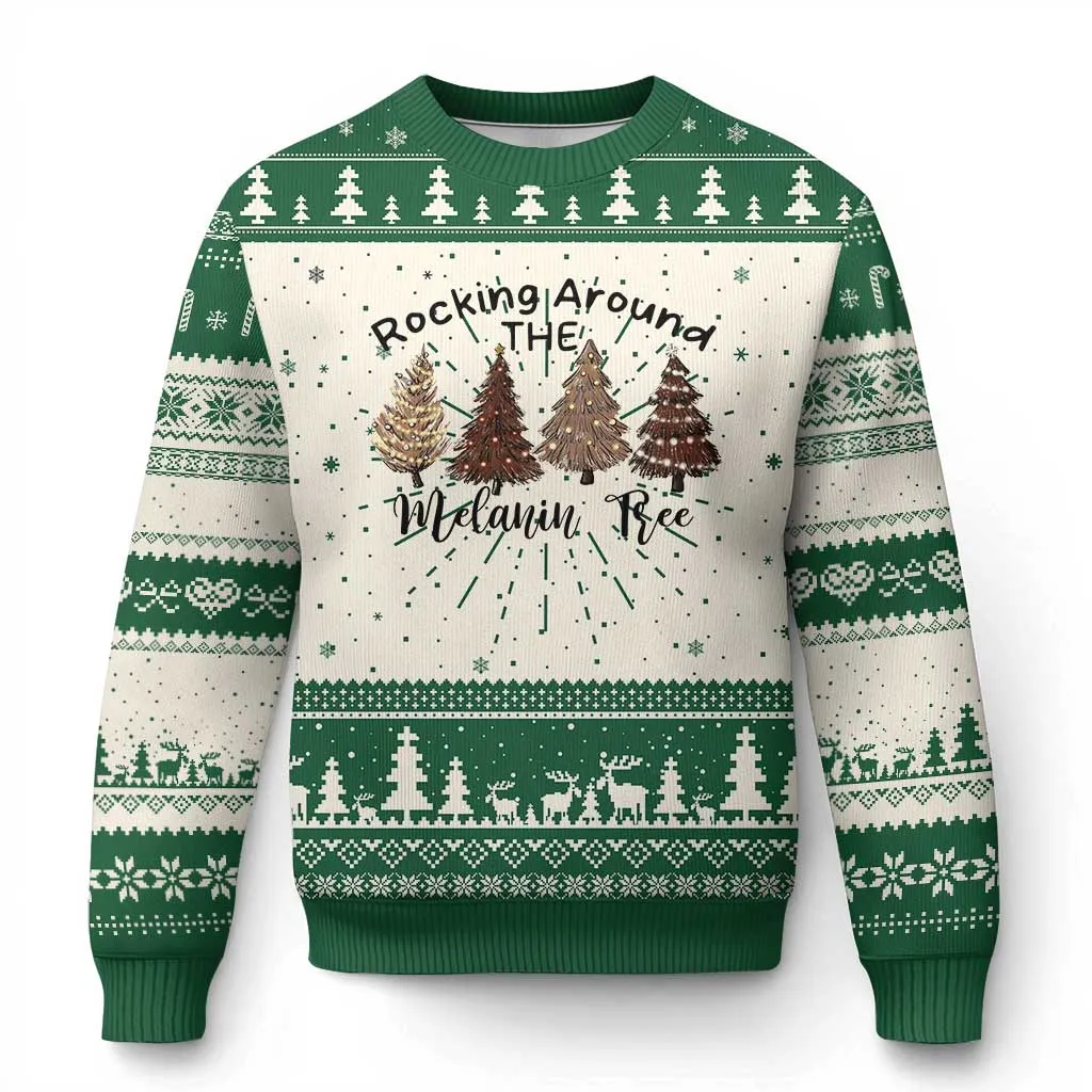Xmas African American Ugly Christmas Sweater Rocking Around The Melanin Tree Xmas Tree TS11