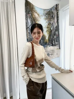 Y2K White Horse Sweater