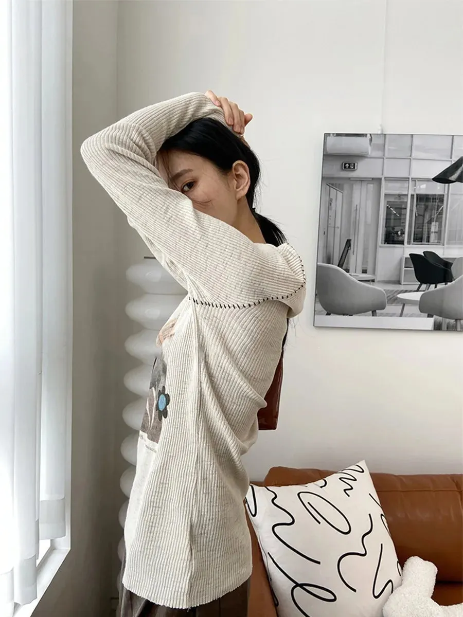 Y2K White Horse Sweater