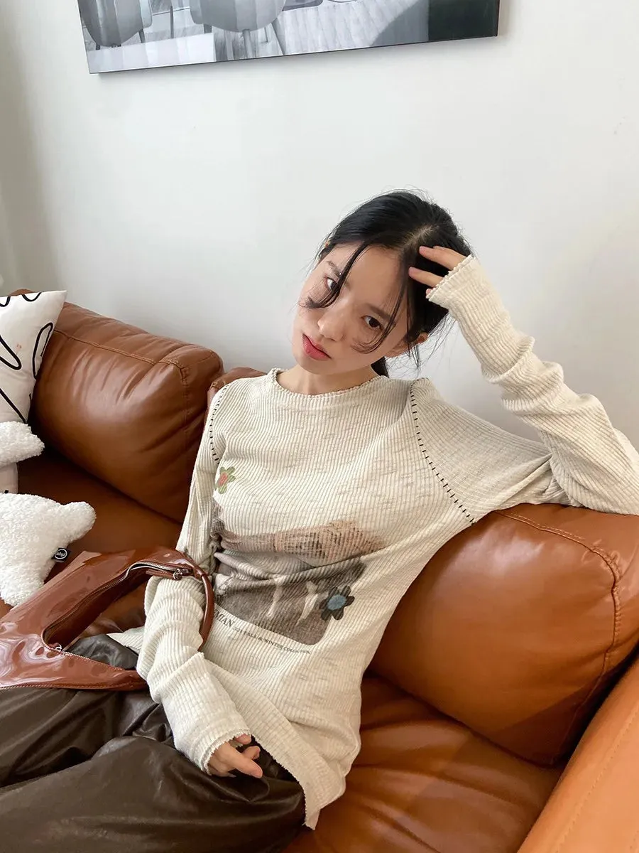Y2K White Horse Sweater