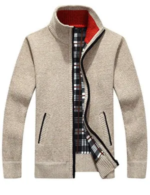 Yeokou Men's Zip-Up Cardigan in Khaki