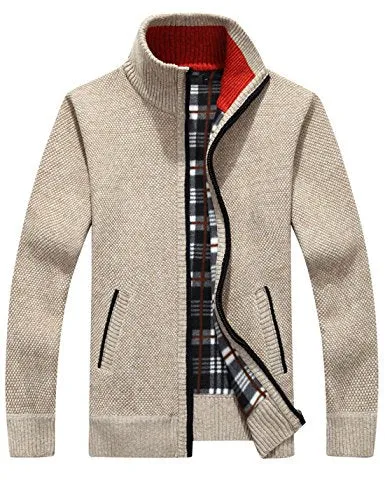 Yeokou Men's Zip-Up Cardigan in Khaki